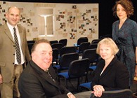 Launching the Aberystwyth University Work Based Learning Programme are (Left to Right) Tony Orme, Enterprise Manager, Richard Cheshire, Work Based Learning Programme Project Leader, Professor April McMahon, Vice-Chancellor, and Dr Sarah Prescott, Director of the Institute of Literature, Languages and Creative Arts.