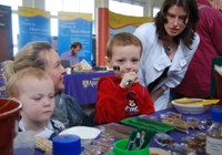 Luned Roberts (right) from IBERS with some local residents at the University’s Access All Areas community open day.