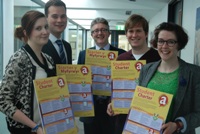 Launching the new Aberystwyth Student Charter are (left to right) Grace Burton, Incoming Education Officer at Aberystwyth Students Union (ASU), Sam Reynolds Student Representation and Experience Co-ordinator ASU, Professor John Grattan, Pro Vice-Chancellor for Student Experience and International;  Jamie Barker, Marketing and Communications Manager ASU, and Jess Leigh, outgoing Education Officer ASU.