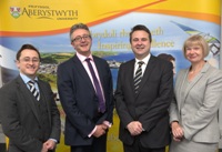 Left to right: Tony Roche, Publishing Director at Emerald Group Publishing Limited; Professor John Grattan Pro Vice-Chancellor for Student Experience and International, Aberystwyth University; Welsh Government Minister for Education and Skills, Huw Lewis AM; Professor April McMahon, Vice-Chancellor Aberystwyth University at the launch of the ‘Pathways to Information Leadership’ online and e-learning professional development programme in Cardiff on Monday 23 September 2013.