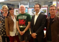 Left to Right: Julie Morgan, Aberystwyth University Conference Office Manager; Olymbia Petrou Aberystwyth University Equalities Advisor; Rory Harris from Gay and Lesbian Motorcyclists in Europe, Richard Marggraf Turley, Professor of Engagement with the Public Imagination at Aberystwyth University and Craige Watson, Aberystwyth University Security Supervisor, during the group’s visit.