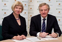 Professor April McMahon, Vice-Chancellor of Aberystwyth University and Professor John Hughes, Vice-Chancellor of Bangor University