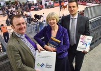 Aled Jones-Griffiths, Coleg Meirion Dwyfor, Professor April McMahon Vice-Chancellor of Aberystwyth University and Gareth Jones of Coleg Cambria. The new programme was launched at the Royal Welsh Winter Fair.