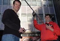 Martin Vickers, Data Manager at IBERS and Colin Sauze, Research Associate at the Department of Computer Science picking up radio signals during Youngsters On The Air.