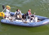 Matt Pugh (left) and Phil Hughes on board a Friends of Cardigan Bay dingy