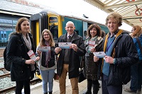 Attending the launch of the new service: Education Officer Grace Burton, Activities Officer Harriet O’Shea, Pro-Vice Chancellor Dr Rhodri Llwyd Morgan, Energy Advisor Janet Sanders and Graduate Trainee Chris Woodfield