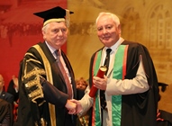 Sir Emyr Jones Parry Chancellor of Aberystwyth University presents Dr Lyn Evans as Fellow