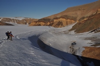 A field party surveying the geology of north east Spitsbergen, amongst the highland ice fields where “Snowball Earth” rocks were found. Image: Professor Mike Hambrey.