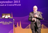 Professor Neville Greaves delivering his plenary lecture on the discovery of Hybrid Glasses at the International Congress on Glass, in Bangkok, Thailand