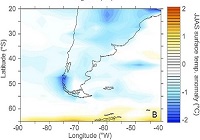 Map of the temperature changes that occurred when the lake drained.