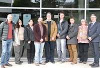 Left to right: Chris Loftus, Mary Jacob, Dr Hannah Dee, Dr David Whitworth, Dr Neil McEwan, Dr Marco Arkesteijn, Dr David Wilcockson and Alison Pierse with Acting Vice-Chancellor Professor John Grattan.