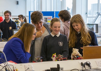 Education Secretary Kirsty Williams visiting the Aberystwyth Robotics Club