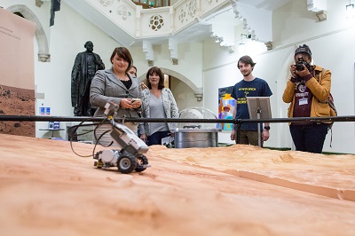 A scale model of the terrain of Mars on display in Old College as part of Space Week.