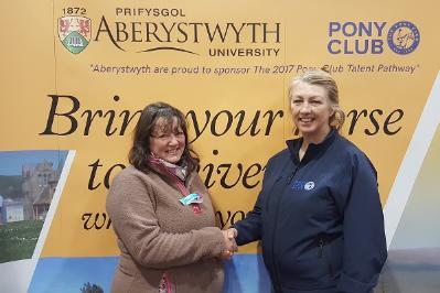 Julie McKeown, Head of Marketing at Aberystwyth University, and Jackie Minihane, Training Officer at The Pony Club. pictured at 'Your Horse Live'.