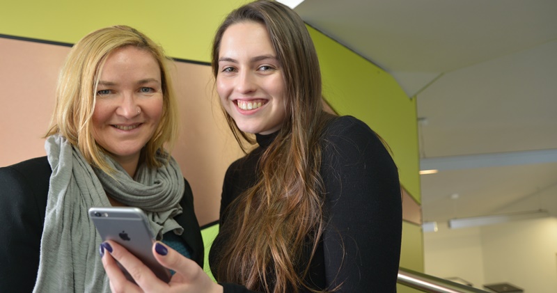 Dr Sarah Riley (left) and undergraduate student Audrie Schneller who asked a number of female students to text her when they ‘received’ or ‘gave’ a look.