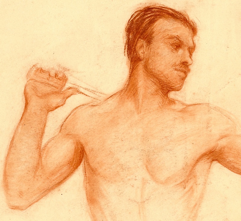 Hugh Blaker, life drawing, early 20th century (undated), red crayon on paper