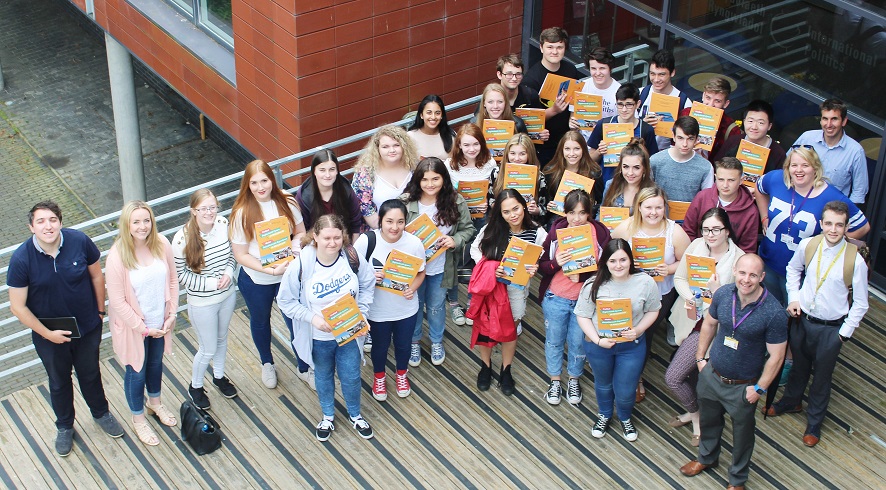 Sixth form pupils from Aberdare Community School outside Aberystwyth University’s Department of International Politics building in June 2017