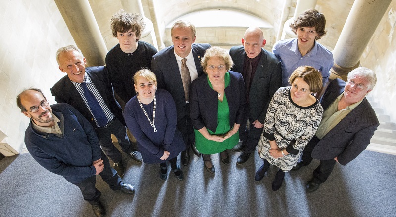 Postgraduate students Ben Hulme and Keziah Garratt-Smithson, pictured 3rd and 4th from left, are the first beneficiaries of the endowment fund established from the bequest of the late Eleanor and David James.