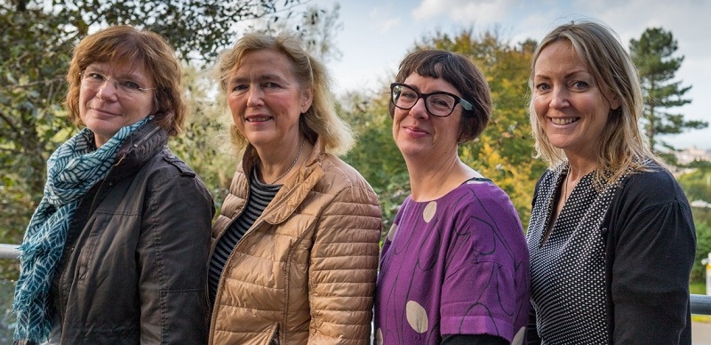 Ros Laidlaw and Dr Caroline Palmer of the Ceredigion branch of the Welsh Historic Gardens Trust pictured after the first meeting of the grounds working group with Rebecca Davies, Pro Vice-Chancellor and Chief Operating Officer at Aberystwyth University, and Andrea Pennock, Head of Estates.