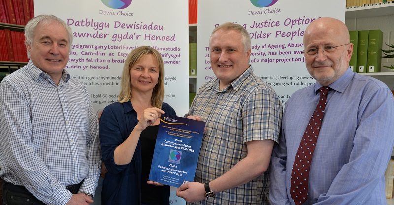 Pictured (left to right) are Professor Alan Clarke, Co-Principal Investigator; Sarah Wydall, Senior Research Fellow and Co-Principal Investigator; Lynn Rees, Dewis/Choice Support Worker for Carmarthenshire; and Professor John Williams, Co-Principal Investigator on the Big Lottery Fund project Dewis/Choice.