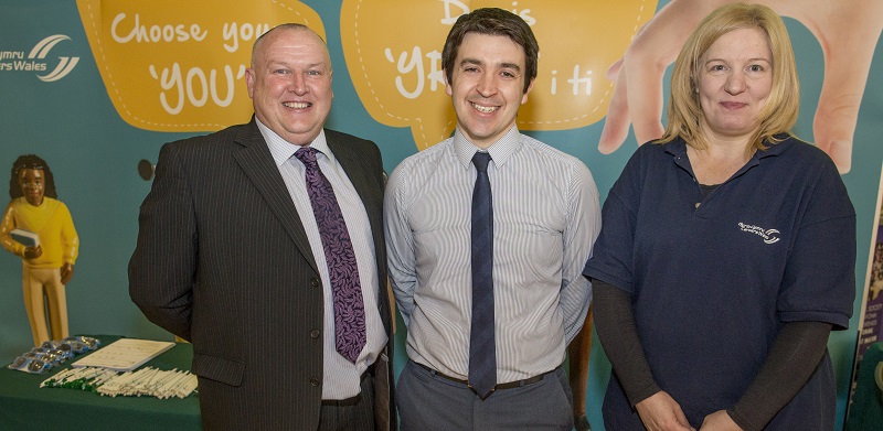 David Moyle, Head of Undergraduate Admissions & Schools Liaison at Aberystwyth University (centre) with Andrew Wonklyn and Rebecca Flanagan from Careers Wales.