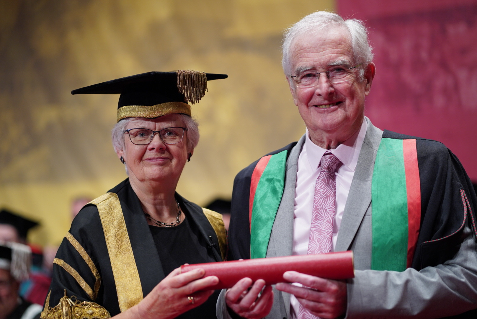 Miss Gwerfyl Pierce Jones, Pro-Chancellor, with Euryn Ogwen Williams, Honorary Fellow