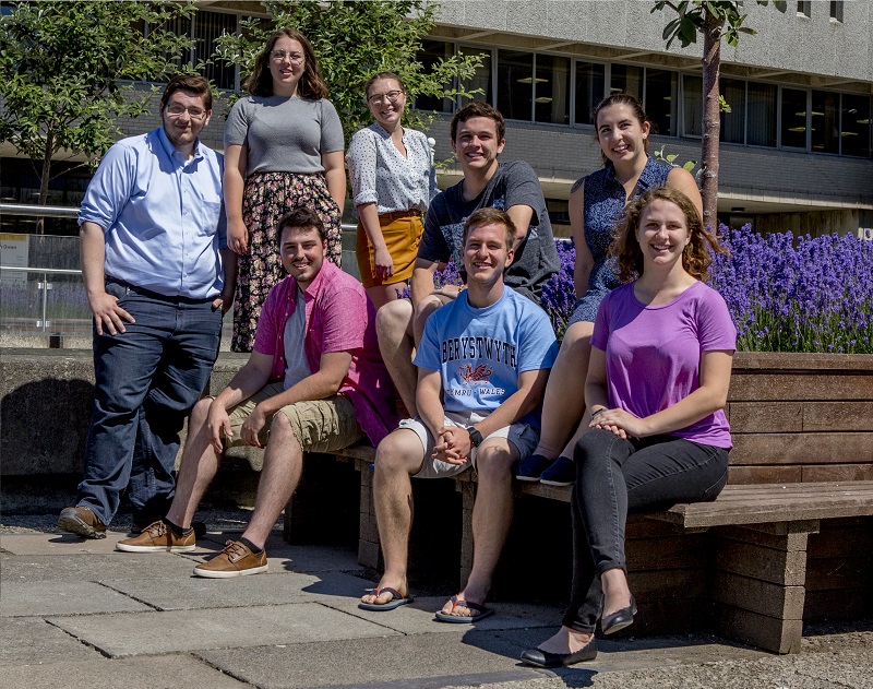 The 2018 Fulbright Aberystwyth University Summer Institute students from Left to Right, top row: Kevin Treadway, Janet Webster, Sarah Shapley, Justin Heywood, Camila Seluja; bottom row: Isaac Keller, Blake Jackson, Casey Wilson