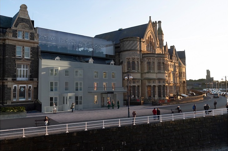 Artist’s impression showing the proposed atrium behind and above 1 and 2 New Promenade as part of the Old College redevelopment.