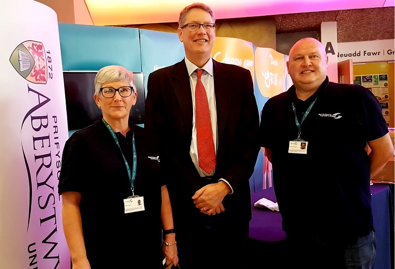 (left to right): Dona Evans, Careers Wales Team Manager for Services to young people Ceredigion; Professor Tim Woods, Pro Vice-Chancellor Learning, Teaching and Student Experience at Aberystwyth  and Andrew Wonklyn, Careers