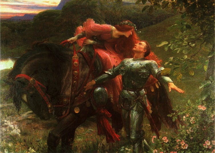 La Belle Dame sans Merci, as painted by Frank Dicksee, circa 1901. Bristol City Museum and Art Gallery, given by Mrs Yda Richardson/Wikimedia, CC BY-NC-SA