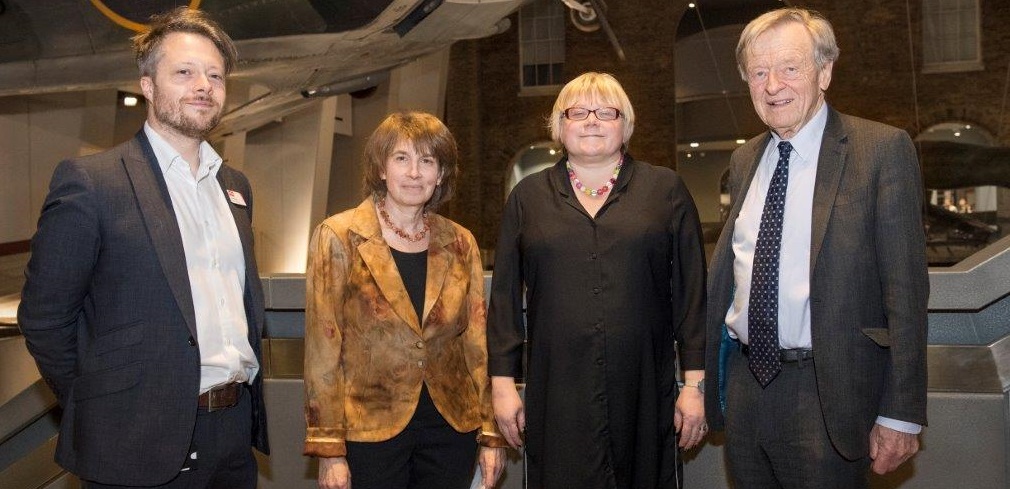 Dr Andrea Hammel (second from right) with by Lord Alf Dubs (right), who himself arrived on a Kindertransport in the UK aged six, pictured at an event hosted at the Imperial War Museum in 2018.