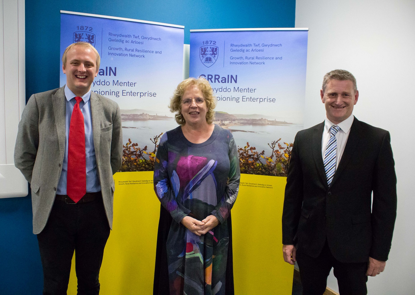 From L to R Ben Lake MP, Professor Elizabeth Treasure, Dr Wyn Morris