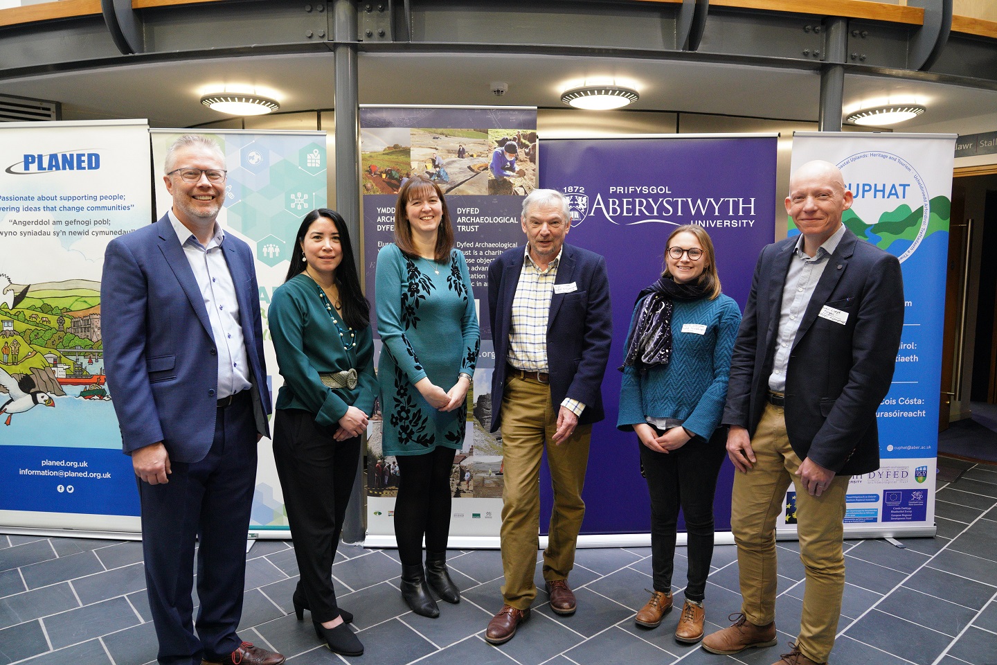 Left to right: Professor Rhys Jones, Aberystwyth University; Dr Christine Bonnin, University College Dublin; Dr Arlene Crampsie, University College Dublin; Nigel Clubb, Dyfed Archaeological Trust; Jessica Domiczew, Dyfed Archaeological Trust; Dr Rhodri Llwyd Morgan, Aberystwyth University.