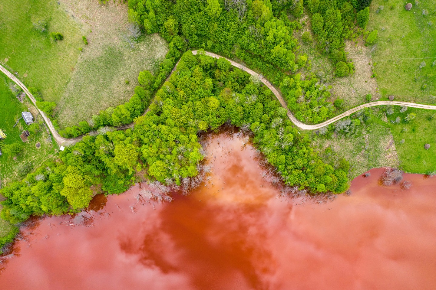 Aerial view of red copper mining waste (credit: salajean)