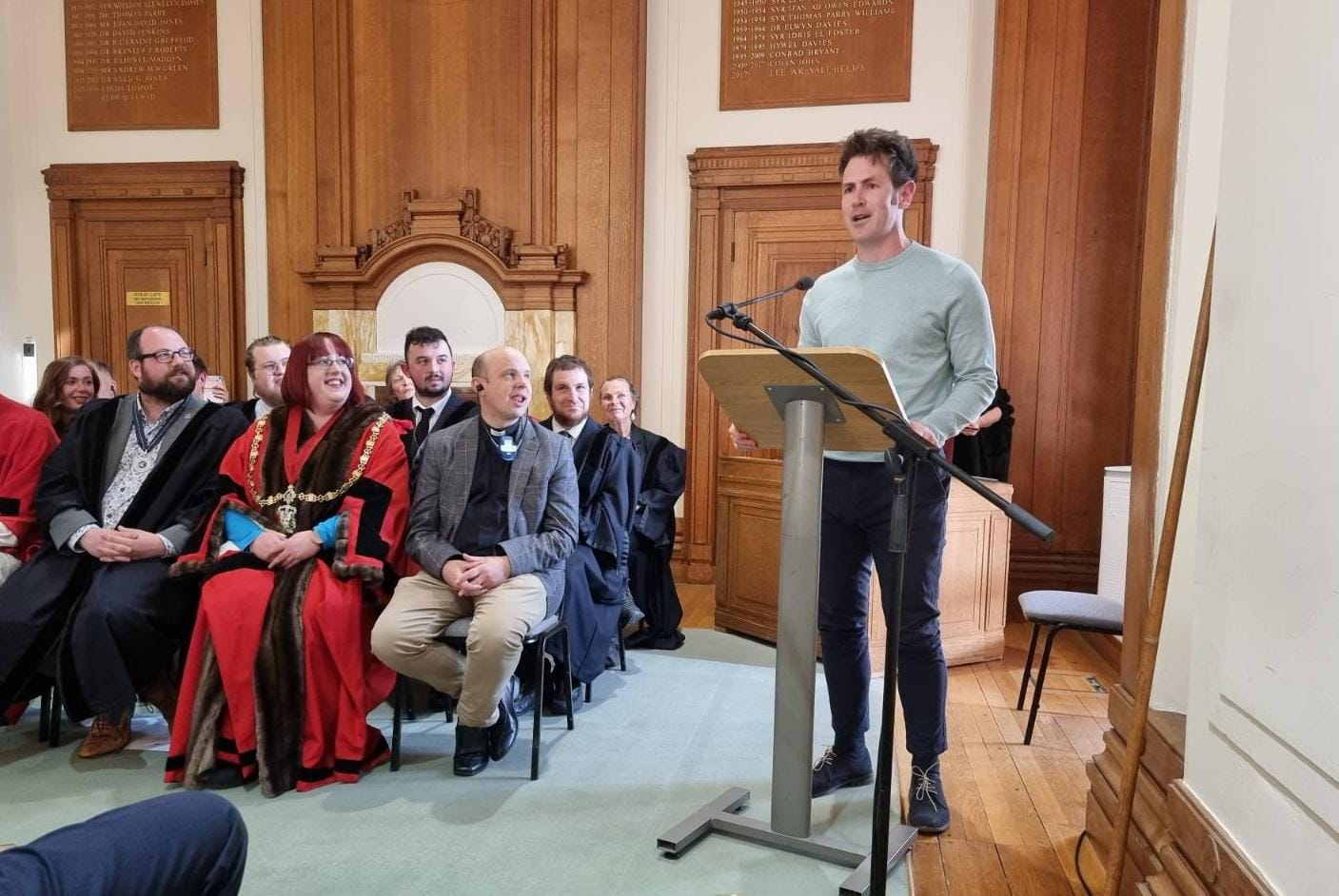 Eurig Salisbury speaking at Aberystwyth Town Council’s Mayoral Inauguration Ceremony on 19 May. Photo: Nick Ferguson