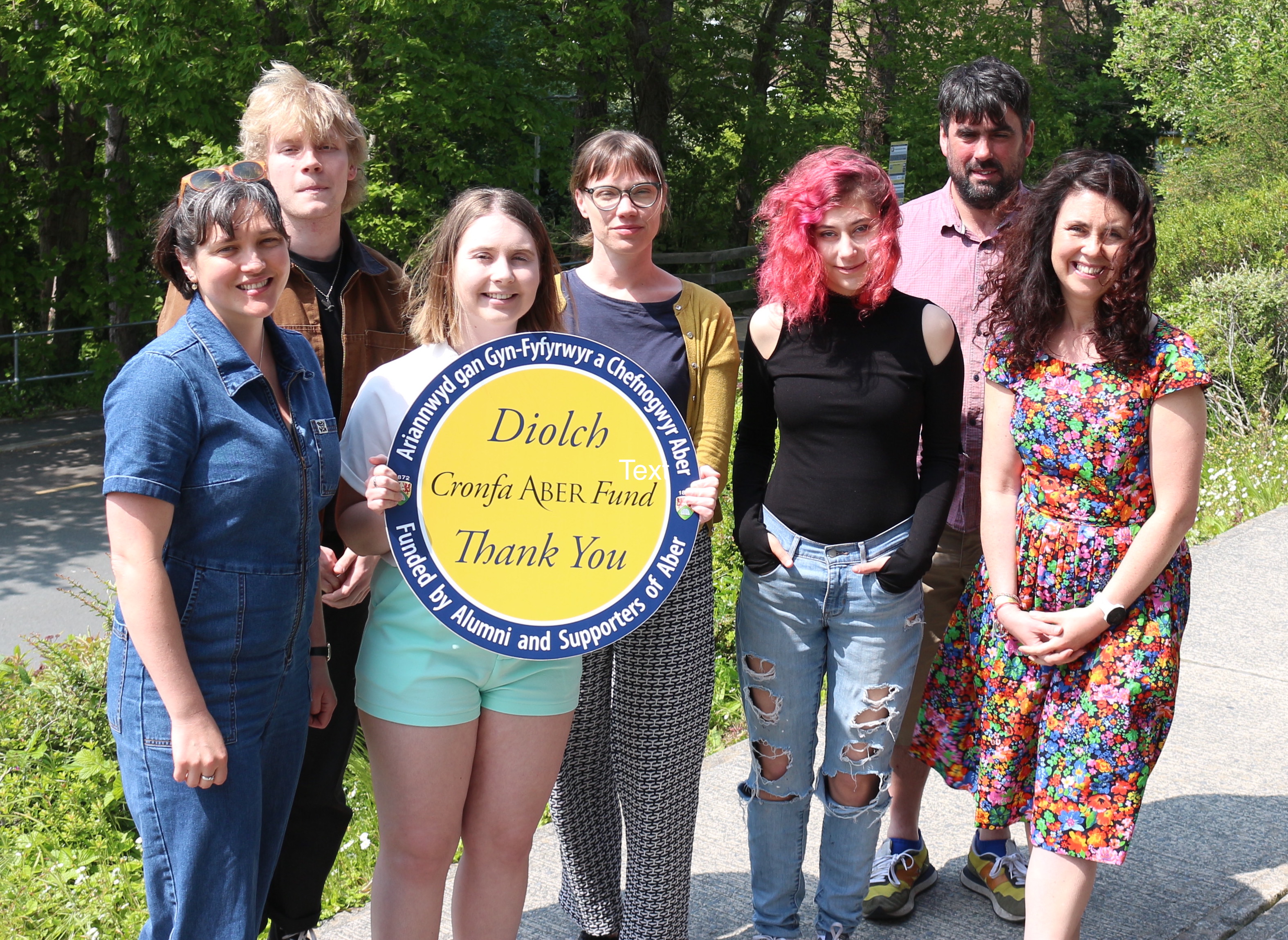 Students Juliette Daum, Justas Kavaliauskas, Lucy Thomas and Elena Bloomquist with Becky Underwood (University Alumni Engagement Manager), Dr Greg Bevan and Dr Kate Woodward.