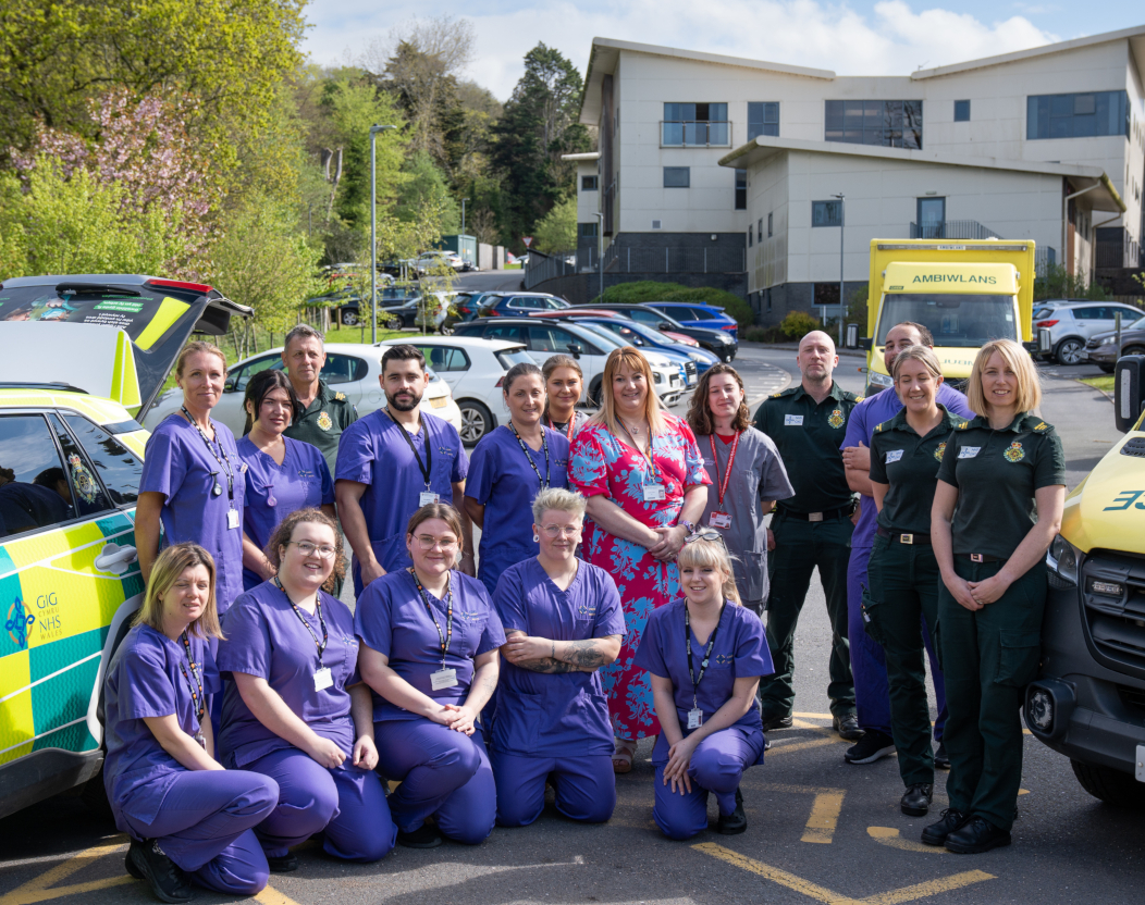 Some Aberystwyth University nursing students and staff with local NHS paramedics