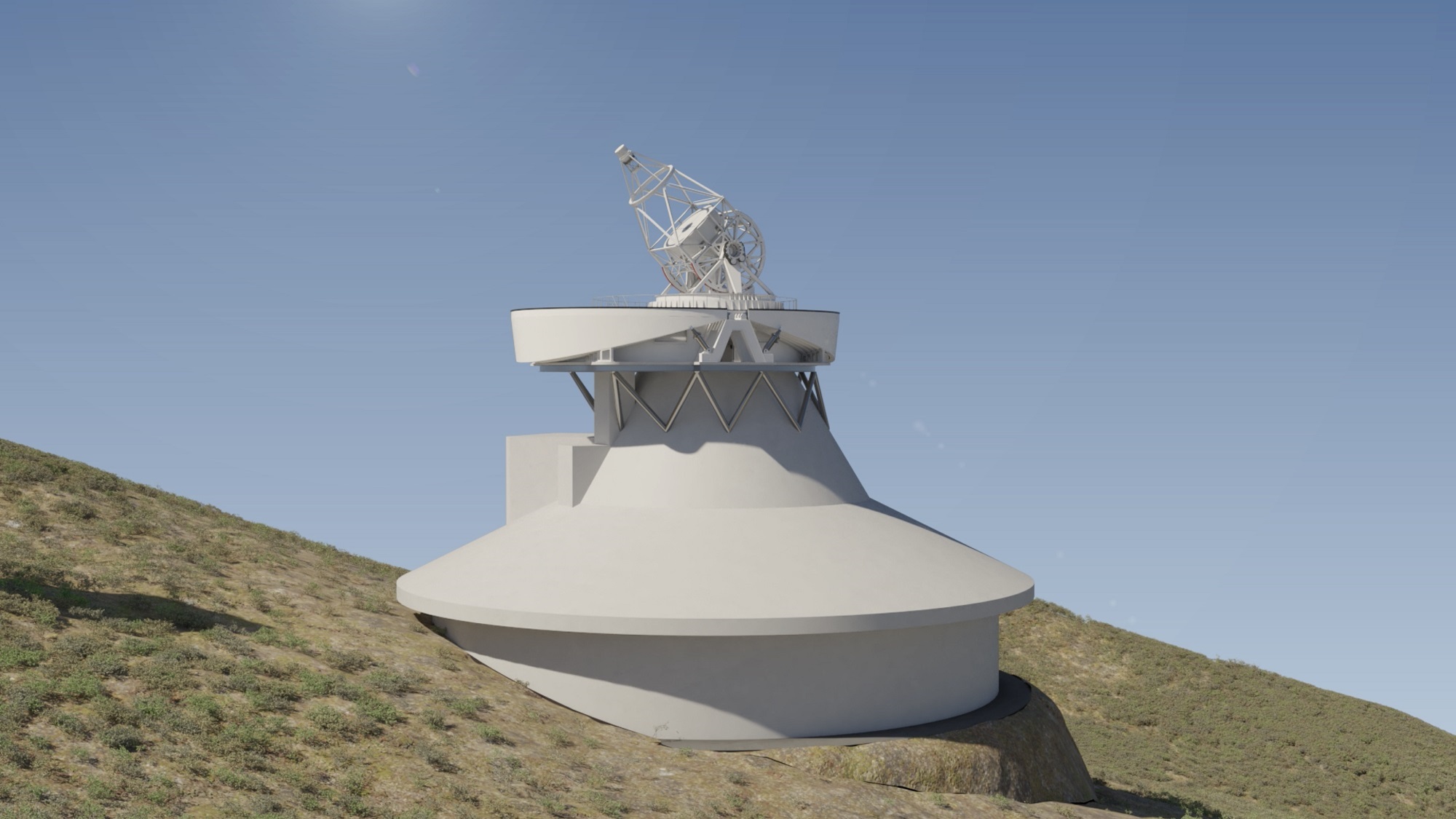 A representation of what the European Solar Telescope will look like when constructed at the observatory in La Palma, Spain. Credit: IDOM