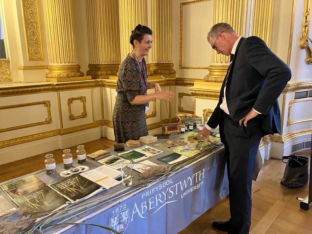 Welsh Secretary David TC Davies (right) and Dr Kerrie Farrar from Aberystwyth University (left)