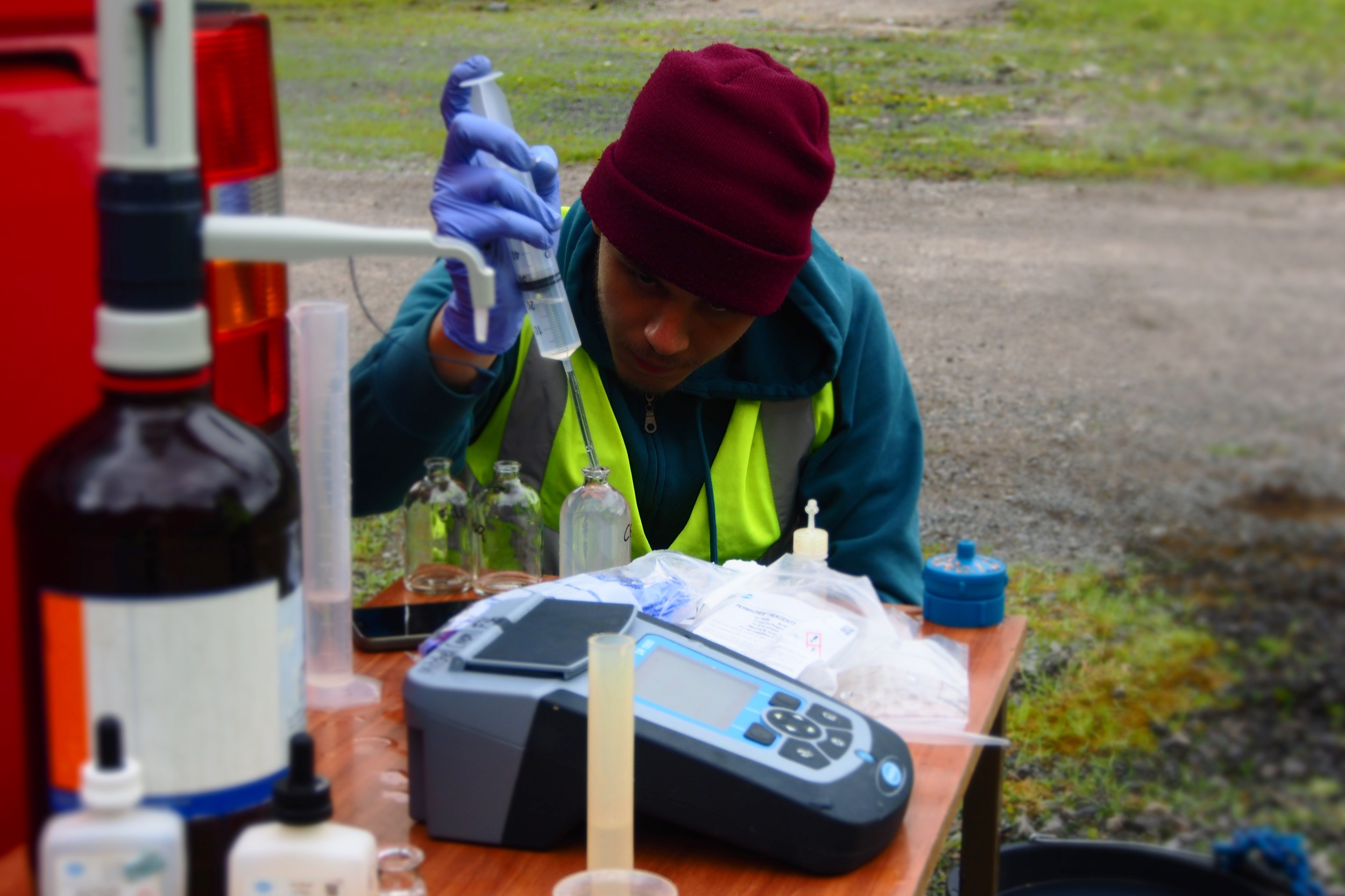 Guglielmo Persiani collecting water samples from abandoned mines in the south Wales coalfield.