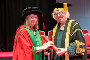 Linda Tomos CBE with Professor Dame Elan Closs Stephens DBE, Pro Chancellor of Aberystwyth University