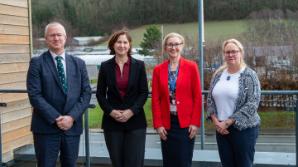 Aberystwyth University Vice-Chancellor Professor Jon Timmis, Wales Office Parliamentary Under-Secretary Anna McMorrin MP, AberInnovation Chief Executive Dr Rhian Hayward, Professor Alison Kingston-Smith