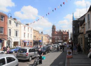 The High Street in Newtown, Powys