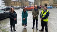 Left to right: Hannah Green from St Michael’s Church, Nia Davies and Jim O’Rourke from the Old College Project and Craig Williams from Anderw Scott Ltd, principal contractor on the Old College project, at St Michael’s Church car park.