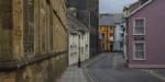 A view of the old Estates Building (white), looking towards Pier Street, prior to demolition. 