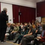 Cynthia Enloe taking questions from the audience