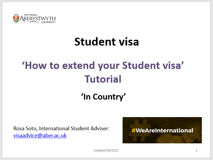 Presentation slide for tutorial on how to extend your student visa in country