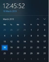 Monthly calendar view for March 2019