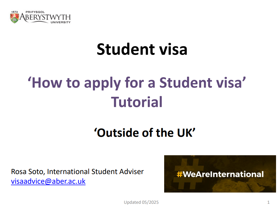 Presentation slide for tutorial on how to apply for a student visa outside of the UK