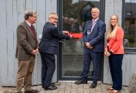 Official opening of the new replica veterinary clinic at Aberystwyth University’s School of Veterinary Science. Left to right: Professor Darrell Abernethy Head of School; Graham Colley; Professor Jon Timmis, Vice Chancellor; and Emma Anscombe-Skirrow, Senior Lecturer in Veterinary Nursing.